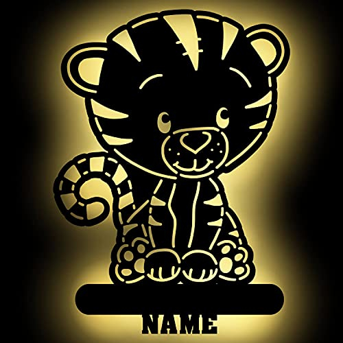 Namofactur Personalisierte Tiger Wandlampe Holz, Wandleuchte, Schlummerlicht, Wandlicht für Baby & Kinder, Kinderzimmer-Lampe