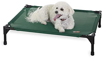 K&H PET PRODUCTS Erhöhtes Outdoor-Hundebett, erhöhtes Kühlbett mit waschbarem, atmungsaktivem Netzgewebe für mittelgroße Hunde, tragbares erhöhtes Plattform-Haustierbett, robuster Metallrahmen,