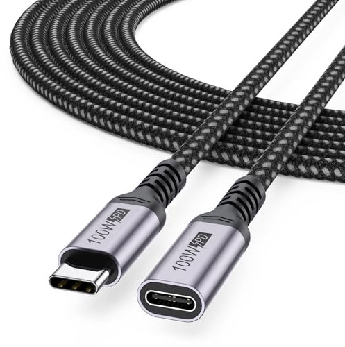 DteeDck USB C Extension Cable 10ft, USB Type C Extension Male to Female Braided Cord Extender USB3.1 Gen2 100W Fast Charging 10Gbps Transfer Compatibility with Laptop Tablet Mobile Phone and More