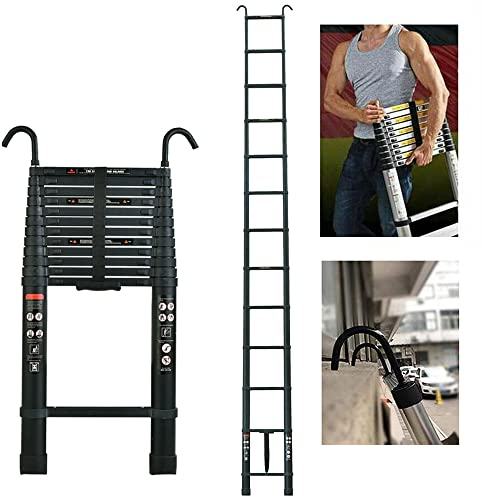 Scala telescopica in alluminio da 6,2 m, con 2 ganci, antiscivolo, allungabile, scaletta con 15 pioli, scala multifunzione, facile da trasportare, portata 150 kg