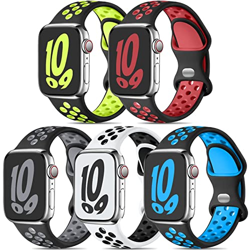 Dirrelo 5 Stück Sportarmband Kompatibel mit Apple Watch Armband 40mm 38mm 41mm für Herren, Weich Atmungsaktiv Silikonarmband für Apple Watch 8/iWatch Series 10/9/8/7/SE/6/5/4/3/2/1, Dunkle Farbe A, S