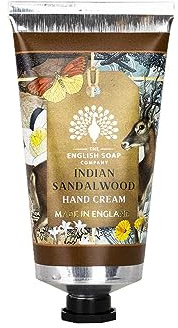 The English Soap Company Anniversary Indian Sandalwood Hand Cream - Shea Butter, Aloe Vera and Beeswax Moisturiser - Woody Scent, Recyclable Tube, British Skincare Gift, Made in England - 75ml