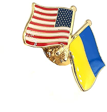 Ukraine USA United States of America American Friendship Metal Enamel Country Flags Pin Badge