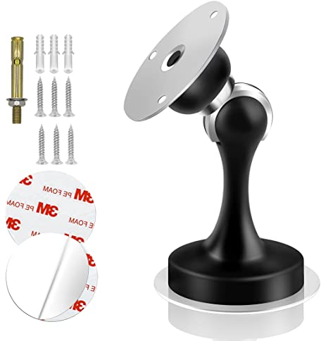KOLAKO Magnetic Door Stops, Black Door Stoppers for Skirtings, Stainless Steel Wall Floor Mounted Heavy Duty Soft Catch Magnet Door Catch Holder, No Drill Doorstops 1 Pack