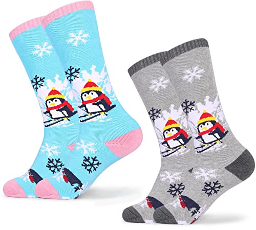 Tofern 2 Paires de Chuassettes de Ski pour Enfant Garçon Épaisses Respirant Douces sur les jambes Garçons et filles Ski Snowboard