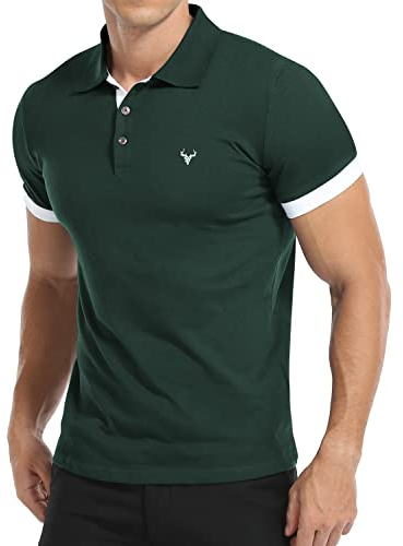 KUYIGO Men's Short Sleeve Polo Shirt Made of Fresh Breathable Cotton Premium Fabric M Dark Green