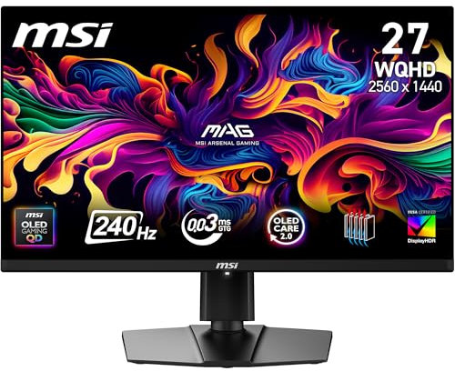MSI MAG 273QP QD-OLED X24, monitor Gaming 26,5 WQHD (2560 x 1440) QD OLED, refresh rate 240 Hz, tempo di risposta 0,03 ms, 99% DCI-P3, E ≤ 2 - DisplayHDR True Black 400, DisplayPort 1.4a, HDMI 2.1