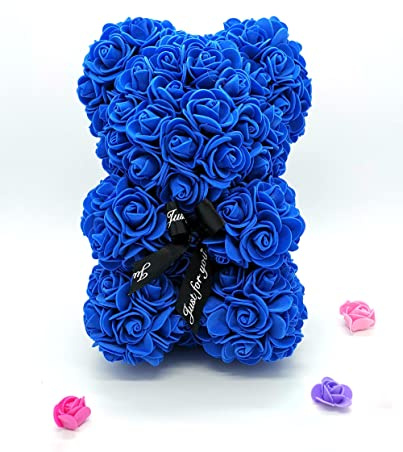 Yarhom Rose Bear Artificial Flowers Bear Romantic Foam Rose Valentine's Day Birthday Rose Gifts For Women Mom Girlfriend Dad (Dark Blue)