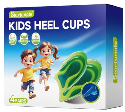 Kinder-Fersenschalen für Fersenschmerzen, Sport, stoßdämpfende, leichte Gel-Ferseneinlagen für Kinder mit empfindlichen Fersen, Fersensporn, Plantarfasziitis oder Knöchelschmerzen (4 Paar, Kindergröße