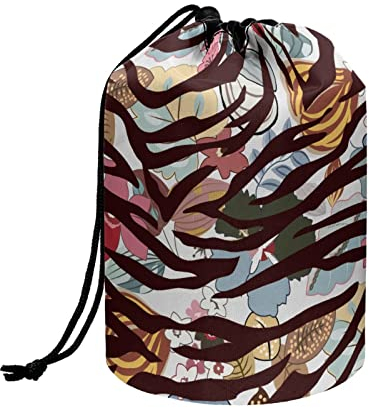 TOADDMOS Stilvolle Make-up-Tasche mit Kordelzug, Reise-Kosmetiktasche, tragbarer Kulturbeutel, Organizer für Frauen und Mädchen, Zebra-Blumenmuster, Einheitsgröße, Kosmetikkoffer