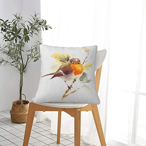 Kissenbezug 45x45cm Dekorativer Überwurf Kissenbezüge,Buntes Kinder-Aquarell-Vogel-Rotkehlchen-Niederlassungs-Fall-rote Malerei-Amerikaner,Heimdekoration quadratisch Kissenhülle 18x18 Zoll