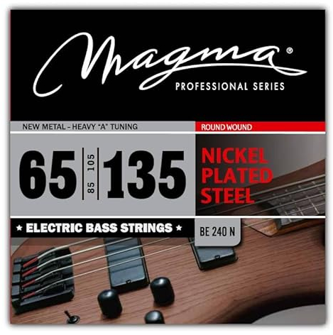 Magma - 1 Juego de Cuerdas para Bajo Eléctrico de Acero Niquelado – Tensión Metal Nuevo - Afinación A Pesado, Escala 34 pulgadas - Set de 4 cuerdas (.065 - .085 - .105 - .135) – BE240N