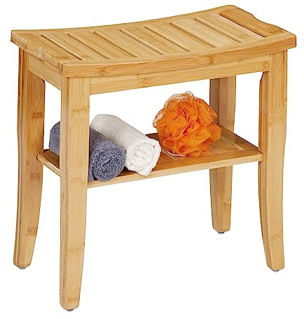 Relaxdays Tabouret en Bambou, HxLxP: 45,5 x 48 x 25 cm, Charge : 150 kg, Banc en Bois avec Pieds antidérapants, Nature