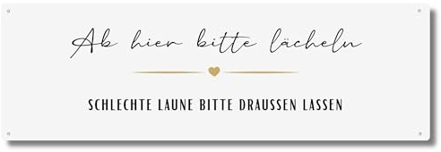 Interluxe Schild Metallschild - Ab hier bitte lächeln - Schlechte Laune bitte draußen lassen - Schild aus Metall Schild mit lustigem Spruch