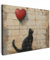 MuchoWow© Bilder 70x50 cm Wohnzimmer Deko Modern Wandbild Kunstdruck auf Leinwand Bild Schlafzimmer über Bett Room Decor Geschenke Street art - Katze - Ballon - Graffiti - Banksy