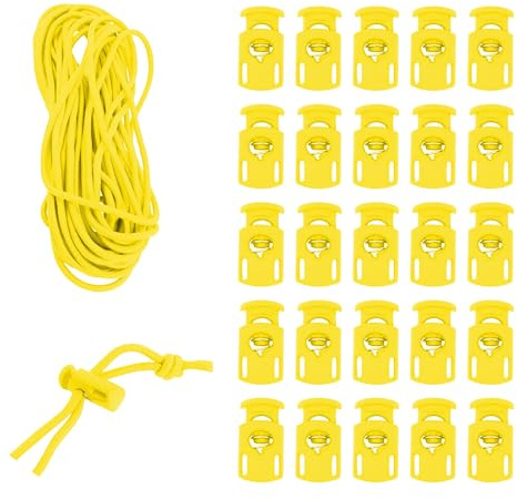 Mandala Crafts Yellow Shock Cord & Plastic Cord Locks for Elastic Drawstring Clips - Bungee String & Spring Toggle Cord Ends Stopper Clamps for Shoelace Paracord