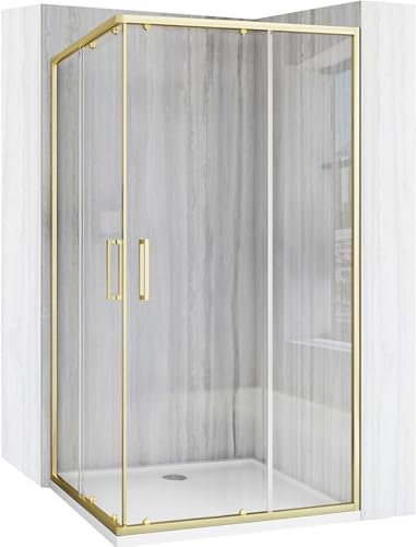 VBChome Cabine de douche 80 x 100 cm Or 190 cm 5 mm Entrée d'angle carrée Porte coulissante Cabine de douche en verre de sécurité transparent Paroi de douche