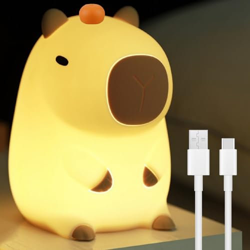 WIYETY Capybara Nachtlicht Kinder Dimmbar: USB Wiederaufladbar Capybara Lampe Baby Nachttischlampe, Soft Silikon Touch LED-Lampe mit Timer, Baby Stilllicht Kinderzimmer Deko Geschenke Schlaflichter