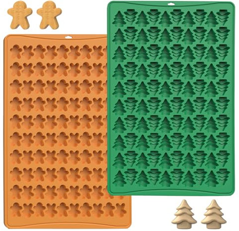 XQMMGO Molde de Navidad para Árbol y Hombre de Jengibre - Silicona para Bombones, 100 Cavidades Mini Molde de Chocolate