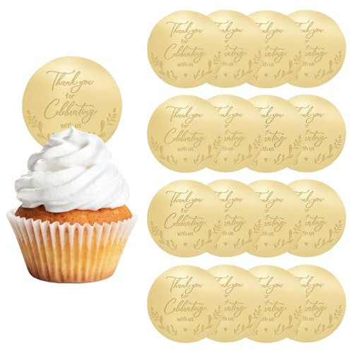 URROMA 20 PCS Round Thank You Acrylic Cake Toppers with Mirror Discs, Personalized Picks Charm (Style10)
