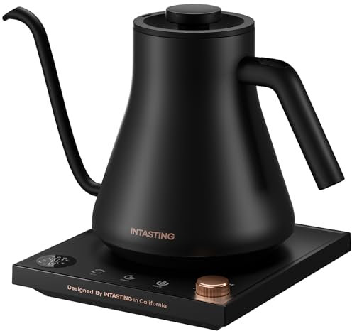 INTASTING - Hervidor eléctrico, cuello de cisne, control de temperatura ± 1 ℉, interior de acero inoxidable, calentamiento rápido, para verter sobre café, té de preparación, hervir agua caliente, 0.9