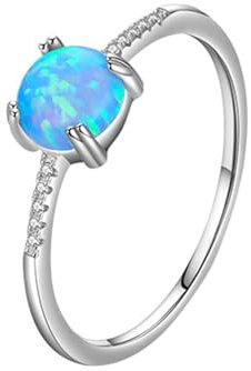 Whoiy Damenring Weißgold 585 Zart, 14k Echt Gold Verlobungsring Opal Ringe für Frauen Größe 53 (16.9)