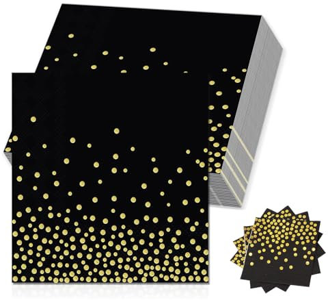 100 Stück Servietten, Serviette mit Goldenen Punkten, 33 x 33cm Schwarz Gold Servietten, Für Veranstaltungen wie Geburtstagsfeiern, Hochzeiten und Feiertagsfeiern, Schwarz