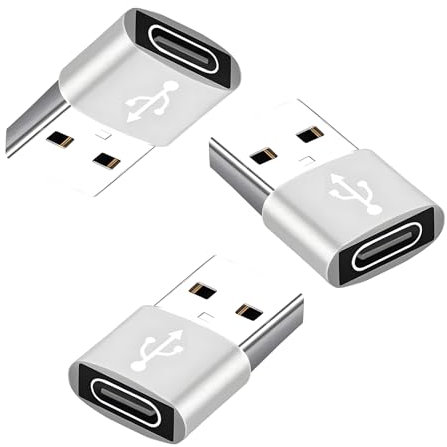 USB C Female to USB A Male Adapter Compatible with iPhone 16/15 Pro Max, AirPods, Apple Watch, Samsung Galaxy S25/S24, Aluminum Type C Converter for Charging, File Transfer (3, Silver)