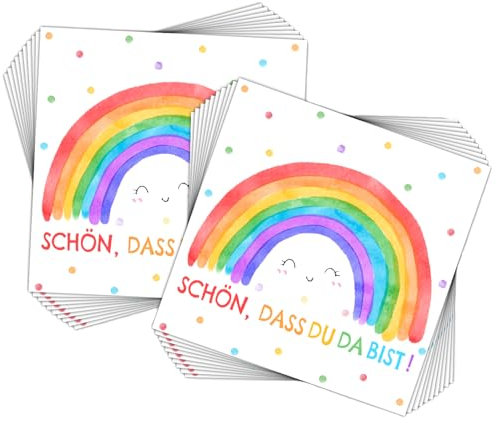 40 Stück Servietten Einschulung Regenbogen Deko Kindergeburtstag - Schön das Du da Bist Servietten Geburtstag Happy Birthday Babyparty, 33 x 33 cm Papierservietten