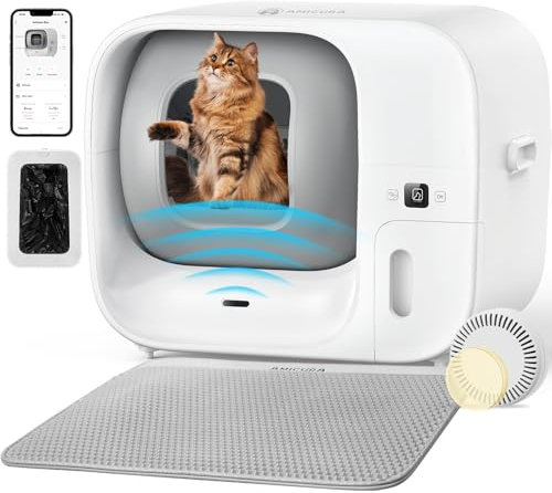 Amicura Cura 3 Selbstreinigende Katzentoilette, Automatisch Verpackt und Füllt Müllsäcke, TÜV-zertifizierte Sicherheit &7 Sensoren, Geruchskontrolle/App-Steuerung, Große Katzenklo Für Mehrere Katzen