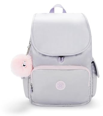Kipling City Pack Metallic Rucksack, Silver Glow Met, Medium, Damen City Pack Gm Rucksäcke