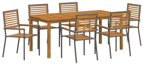 vidaXL Garten Essgruppe 7 STK. Grau Massivholz Akazie