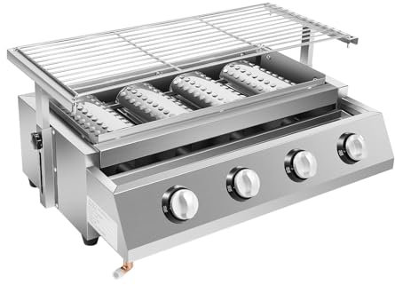 LKHDONG Barbacoa de gas, 4 quemadores, acero inoxidable, asador de gas de mesa, asador de gas para camping, balcón, jardín
