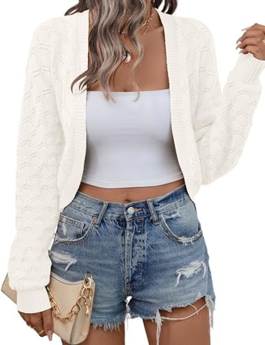 Kistore Cropped Cardigans for Women UK Long Sleeve Knit Sweater Top | Women's Cardigans,Shrugs for Women,Cropped Cardigan,Lightweight knitted