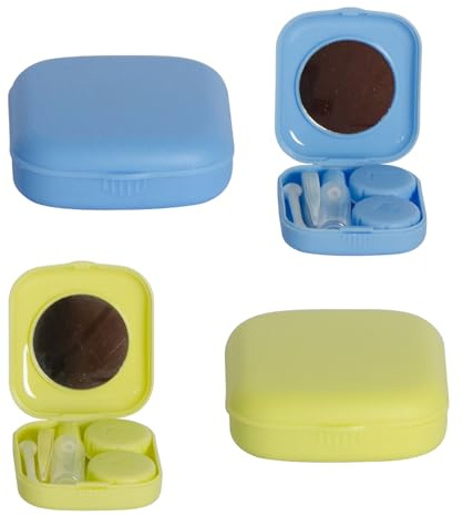 IHYjinchoo 2 Pack Multi-Color Contact Lens Case Kit with Mirror，Lightweight & Compact for Easy Storage，Durable & Portable for Travel (2, Blue & Green)