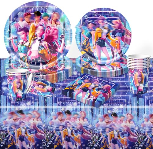 51Pcs Demon Birthday Decorations, Demon Birthday Tableware Set, Party Supplies Set Include Paper Plates, Napkin, Cup, Tablecloth for Fan Kids