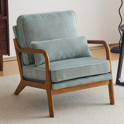 Bonnlo Sessel Gepolsterter Cocktailsessel, Moderner loungesessel, Ohrensessel für Wohnzimmer, Polsterstuhl mit Massivholz, Lesesessel, bis 200 kg belastbar, Cord-Stoff (Blau)