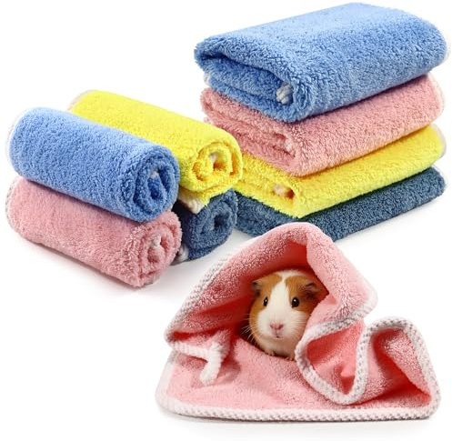 Meerschweinchen-Fleece-Decke, 30,5 x 30,5 cm, wiederverwendbar, waschbar, für Kleintiere, weiche Schlafmatte, Bezug für Igel, Hamster, Chinchilla, Frettchen, 4 Farben, 8 Stück