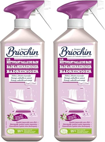 JACQUES BRIOCHIN – Badreiniger 3 in 1 für Dusche, Badewanne und Armaturen – Reinigt, entkalkt und entfernt Seifenreste – Blumiger Duft – Sprühflasche – Badezimmerpflege – 750 ml (Packung mit 2)