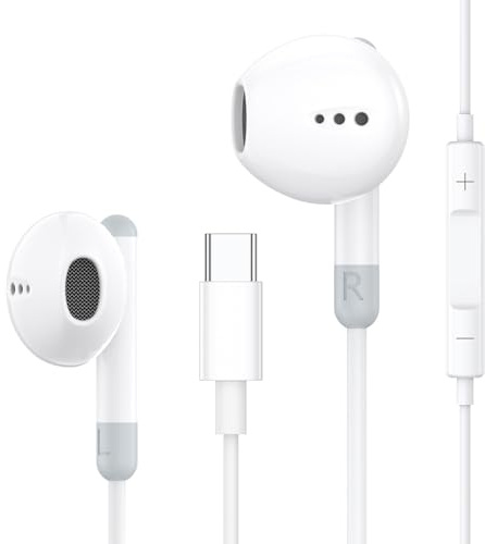 USB C Kopfhörer für 17 Plus Pro Max, Typ C In-Ear Kopfhörer mit Kabel, HiFi Stereo Ohrhörer mit Mikrofon und Lautstärkeregler für iPhone 15 16 Plus Pro Max, iPad P-ro/Air/Mini, Galaxy S25 S24 Ultra