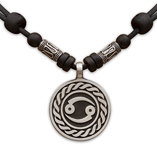 HANA LIMA 1 von 12 Sternzeichen Tierkreiszeichen an Verstellbarer Lederkette mit Edelstahlperlen Horoskop Horoscope Halskette Surferkette D - Krebs (Cancer) / 22. Juni - 22. Juli