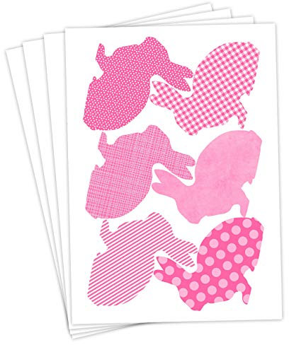 Papierdrachen 24 Oster Aufkleber zum Basteln und Dekorieren - Motiv rosa silhouettierte Osterhasen - Sticker Nr 21 - Ostern 2023