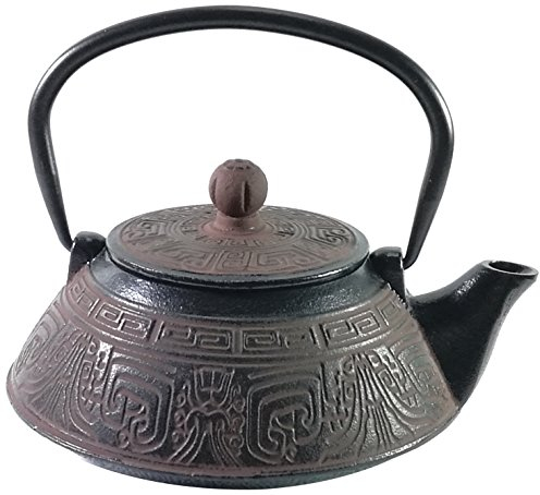 Buckingham Aztec Pattern Tetsubin Japanese Style Teapot with Stainless Steel Mesh Infuser, Kettle, Cast Iron, Black/Brown, 18.00 cm, 18.0 x 18.0 x 8.8 cm by Buckingham