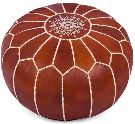 Marrakesh Gallery Runder Sitzpuff-Bezug aus echtem Leder, handgefertigt, marokkanischer Fußhocker, ungefüllte Fußstütze, Boho-Dekor, böhmisches Wohnzimmer, Schlafzimmer, Kinderzimmer