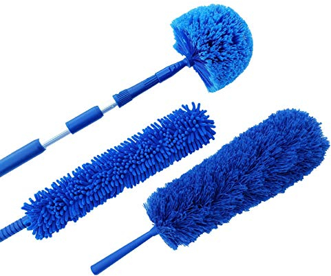 U.S. Duster Company Triple Action Microfiber Dusting Kit with 18-20 feet Aluminum Telescopic Extension Pole - Webster Cobweb Duster, Cathedral Ceiling Fan Duster, Plus Chenille Duster
