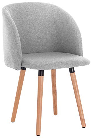 WOLTU Esszimmerstuhl 1 Stück Küchenstuhl Wohnzimmerstuhl Polsterstuhl Sessel, Armlehnstuhl mit Rückenlehne, für Esszimmer, Küche, Wohnzimmer, Leinen, Gestell aus Massivholz, Hellgrau, BH120hgr-1