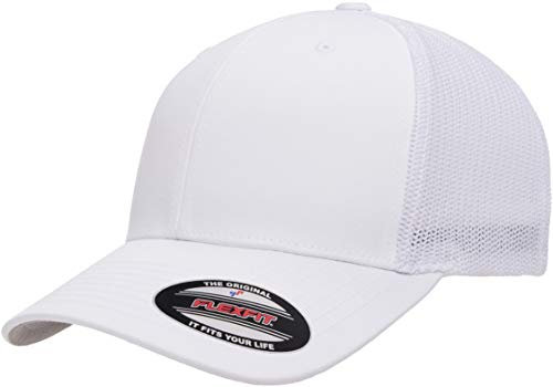 Flexfit Unisex Trucker Mesh Fitted Cap Verschluss, Blickdicht, weiß, Einheitsgröße