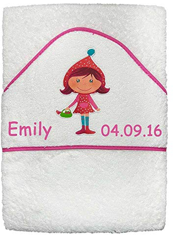 Feenstickerei Kapuzenhandtuch mit Namen Bestickt 100x100 cm Geschenk zur Taufe zur Geburt Hase Hund Bär Stern Pirat Giraffe, Interbaby Handtuch:Mädchem 1079BLANCA