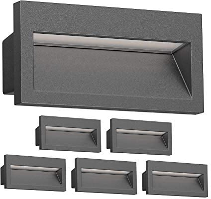 ledscom.de 6 Stück LED Wandeinbauleuchte NOLA, Downlight für außen, IP54, anthrazit matt, 140 x 70mm, warmweiß