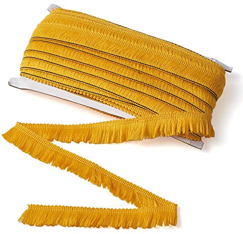 Cheriswelry Fransenquasten-Bordüre, 25 mm, goldfarbene Polyesterfaser, Fransenborte zum Nähen von Kleidung, Heimdekorationen, 22 Meter
